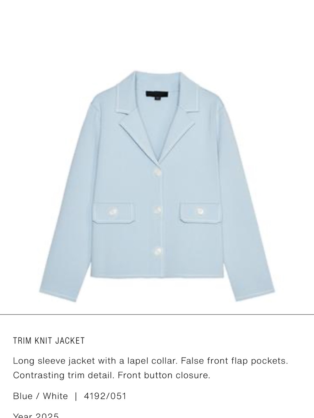 Zara Blue Knit Trim Jacket with White Accents